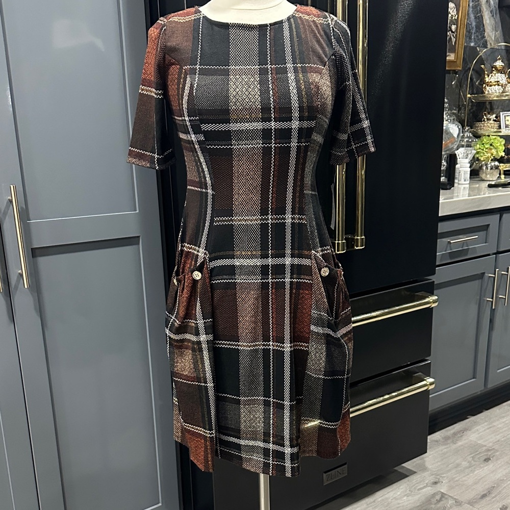Enfocus Studio Sweater Plaid Mini Dress with Pockets
